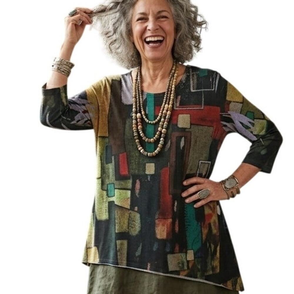 Jess & Jane Artsy Lagenlook Top Womens Large Soft Knit Asymmetrical Casual Tunic